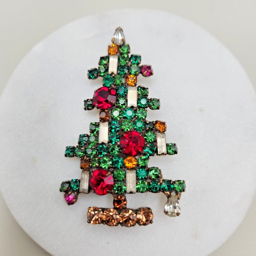Vintage Weiss Christmas Tree Brooch Pin 6 Candles Large Stunning